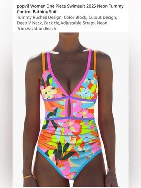 Neon Floral Keyhole One-Piece Swimsuit - Bright Multi